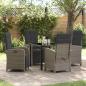 Preview: ARDEBO.de - 5-teiliges Garten Essset mit Kissen Grau Poly Rattan, Gartentisch Schwarz 80x80x73 cm Sicherheitsglas