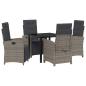 Preview: 5-teiliges Garten Essset mit Kissen Grau Poly Rattan, Gartentisch Schwarz 80x80x73 cm Sicherheitsglas