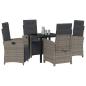 Preview: 5-teiliges Garten Essset mit Kissen Grau Poly Rattan, Gartentisch Schwarz 80x80x73 cm Sicherheitsglas