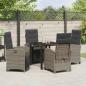 Preview: 5-teiliges Garten Essset mit Kissen Grau Poly Rattan, Gartentisch Schwarz 80x80x73 cm Sicherheitsglas