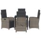 Preview: 5-teiliges Garten Essset mit Kissen Grau Poly Rattan, Gartentisch Schwarz 80x80x73 cm Sicherheitsglas