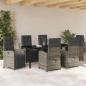 Preview: 7-teilige Garten Essgruppe mit Kissen Grau Poly Rattan, Gartentisch Schwarz 200x80x73 cm Sicherheitsglas