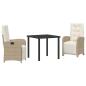 Preview: 3-teiliges Garten-Essgruppe mit Kissen Beige Poly Rattan, Gartentisch Schwarz 80x80x73 cm Sicherheitsglas