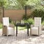 Preview: 3-teiliges Garten-Essgruppe mit Kissen Beige Poly Rattan, Gartentisch Schwarz 80x80x73 cm Sicherheitsglas