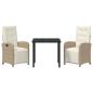 Preview: 3-teiliges Garten-Essgruppe mit Kissen Beige Poly Rattan, Gartentisch Schwarz 80x80x73 cm Sicherheitsglas