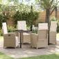 Preview: ARDEBO.de - 5-teiliges Garten Essset mit Kissen in Beige Poly Rattan, Gartentisch Schwarz 160x80x73 cm Tempered Glass