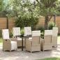 Preview: ARDEBO.de - 7-teiliges Gartenessset mit Kissen Beige Poly Rattan, Gartentisch Schwarz 160x80x73 cm aus Einscheibensicherheitsglas