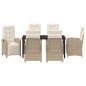 Preview: 7-teiliges Gartenessset mit Kissen Beige Poly Rattan, Gartentisch Schwarz 160x80x73 cm aus Einscheibensicherheitsglas