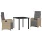 Preview: 3-teiliges Garten Essgruppe mit Kissen Beige Poly Rattan, Gartentisch Schwarz 80x80x73 cm Sicherheitsglas