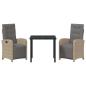 Preview: 3-teiliges Garten Essgruppe mit Kissen Beige Poly Rattan, Gartentisch Schwarz 80x80x73 cm Sicherheitsglas