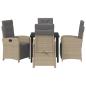 Preview: 5-teiliges Garten Essset mit Kissen Beige Poly Rattan, Gartentisch Schwarz 80x80x73 cm mit Sicherheitsglas