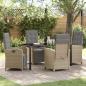 Preview: ARDEBO.de - 5 Teiliges Garten Esstisch Set mit Kissen Beige Poly Rattan, Gartentisch Schwarz 160x80x73 cm Temperglas