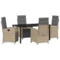 Preview: 5 Teiliges Garten Esstisch Set mit Kissen Beige Poly Rattan, Gartentisch Schwarz 160x80x73 cm Temperglas