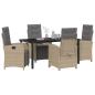 Preview: 5 Teiliges Garten Esstisch Set mit Kissen Beige Poly Rattan, Gartentisch Schwarz 160x80x73 cm Temperglas