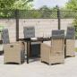 Preview: 5 Teiliges Garten Esstisch Set mit Kissen Beige Poly Rattan, Gartentisch Schwarz 160x80x73 cm Temperglas