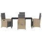 Preview: 5 Teiliges Garten Esstisch Set mit Kissen Beige Poly Rattan, Gartentisch Schwarz 160x80x73 cm Temperglas
