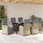 Preview: 7-teiliges Garten Essset mit Kissen Beige Poly Rattan, Gartentisch Schwarz 160x80x73 cm Sicherheitsglas