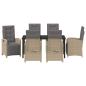 Preview: 7-teiliges Garten Essset mit Kissen Beige Poly Rattan, Gartentisch Schwarz 160x80x73 cm Sicherheitsglas