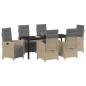 Preview: ARDEBO.de - 7-teiliges Garten-Essset mit Kissen Beige Poly Rattan, Gartentisch Schwarz 200x80x73 cm mit Sicherheitsglas