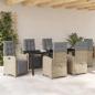 Preview: 7-teiliges Garten-Essset mit Kissen Beige Poly Rattan, Gartentisch Schwarz 200x80x73 cm mit Sicherheitsglas