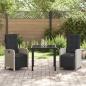 Preview: 3-teiliges Garten-Essgruppen-Set mit Kissen aus hellgrauem Poly-Rattan, Gartentisch Schwarz 80x80x73 cm Sicherheitsglas