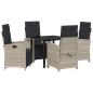 Preview: 5-teiliges Gartendining-Set mit Kissen Hellgrau Poly Rattan, Gartentisch Schwarz 80x80x73 cm Sicherheitsglas