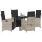 Preview: 5-teiliges Gartendining-Set mit Kissen Hellgrau Poly Rattan, Gartentisch Schwarz 80x80x73 cm Sicherheitsglas