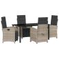 Preview: 5-teiliges Garten Essset mit Kissen Hellgrau Poly Rattan, Gartentisch Schwarz 160x80x73 cm Tempered Glass
