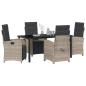 Preview: 5-teiliges Garten Essset mit Kissen Hellgrau Poly Rattan, Gartentisch Schwarz 160x80x73 cm Tempered Glass