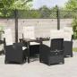 Preview: 5-teiliges Garten-Esszimmer-Set mit Kissen Schwarzes Poly-Rattan