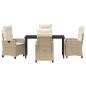 Preview: 5-teiliges Garten-Ess-Set mit Kissen Beige Poly-Rattan