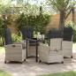 Preview: ARDEBO.de - 5-teiliges Garten-Dining-Set mit Kissen in Hellgrau aus Poly-Rattan