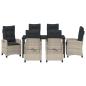 Preview: 7-teiliges Garten-Dining-Set mit Kissen in Hellgrau Poly Rattan