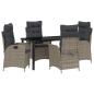 Preview: 5-teiliges Garten-Dining-Set mit Kissen Grau Poly Rattan