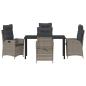 Preview: 5-teiliges Garten-Dining-Set mit Kissen Grau Poly Rattan