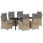 Preview: 7-teiliges Garten-Diningset mit Kissen Beige Poly-Rattan