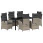 Preview: 7-teiliges Garten-Dining-Set mit Kissen Hellgrau Poly-Rattan