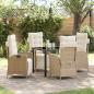 Preview: ARDEBO.de - 5-teiliges Garten-Ess-Set in Beige aus Poly Rattan