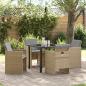 Preview: ARDEBO.de - 5-tlg. Garten Esstischset mit Kissen Beige Poly Rattan, Gartentisch Schwarz 80x80x73 cm Temperiertes Glas
