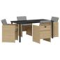 Preview: 5-teiliges Garten Esszimmer Set mit Kissen Beigefarben Poly Rattan, Gartentisch Schwarz 160x80x73 cm Mit Tempered Glass