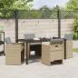 Preview: 5-teiliges Garten Esszimmer Set mit Kissen Beigefarben Poly Rattan, Gartentisch Schwarz 160x80x73 cm Mit Tempered Glass