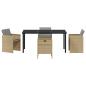 Preview: 5-teiliges Garten Esszimmer Set mit Kissen Beigefarben Poly Rattan, Gartentisch Schwarz 160x80x73 cm Mit Tempered Glass