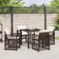 Preview: 5-teiliges Garten Esstisch Set mit Kissen Braun Poly Rattan, Gartentisch Schwarz 80x80x73 cm Sicherheitsglas