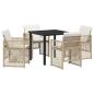 Preview: 5-teilige Garten Essgruppe mit Kissen Beige Poly Rattan, Gartentisch Schwarz 80x80x73 cm Sicherheitsglas