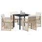 Preview: 5-teilige Garten Essgruppe mit Kissen Beige Poly Rattan, Gartentisch Schwarz 80x80x73 cm Sicherheitsglas
