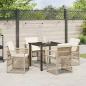 Preview: 5-teilige Garten Essgruppe mit Kissen Beige Poly Rattan, Gartentisch Schwarz 80x80x73 cm Sicherheitsglas