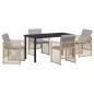 Preview: 5-teiliges Garten Esszimmer Set mit Kissen Beige Poly Rattan, Gartentisch Schwarz 140x80x73 cm Sicherheitsglas