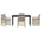 Preview: 5-teiliges Garten Esszimmer Set mit Kissen Beige Poly Rattan, Gartentisch Schwarz 140x80x73 cm Sicherheitsglas