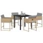 Preview: 5-teiliges Garten Essset mit Kissen Beige Poly Rattan, Gartentisch Schwarz 80x80x73 cm Tempered Glass