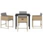 Preview: 5-teiliges Garten Essset mit Kissen Beige Poly Rattan, Gartentisch Schwarz 80x80x73 cm Tempered Glass